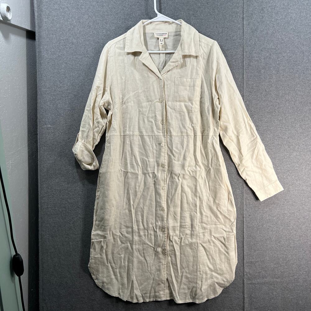 Isaac Mizrahi LIVE! Regular Bridgehampton Linen Shirt Dress Vanilla Bean Reg 8